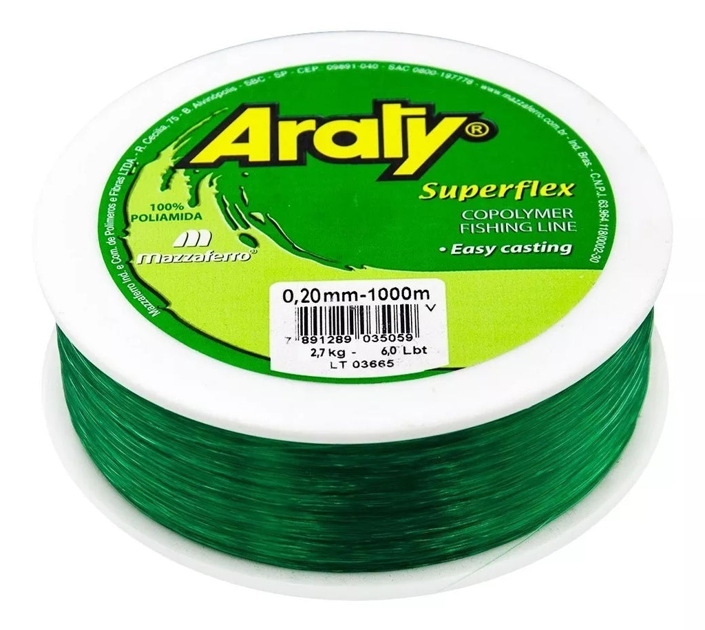 Hilo de pesca ARATY Superflex monofilamento 0.20mm - 1000Mts. Varios colores