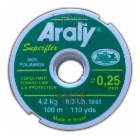 Hilo de pesca ARATY Superflex monofilamento 0.25mm - 100Mts. Varios colores