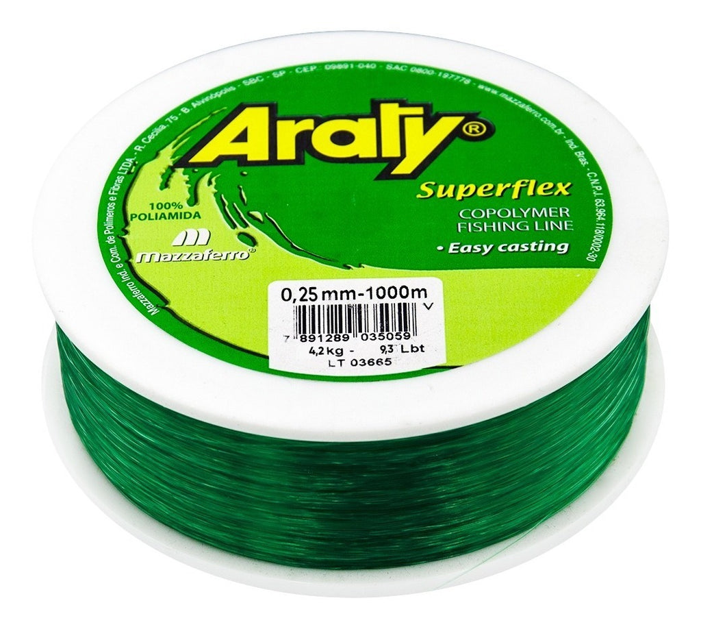 Hilo de pesca ARATY Superflex monofilamento 0.25mm - 1000Mts. Varios colores
