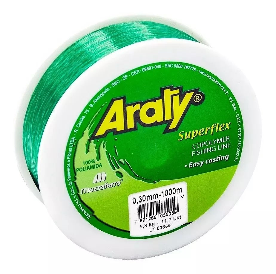 Hilo de pesca ARATY Superflex monofilamento 0.30mm - 1000Mts. Varios colores