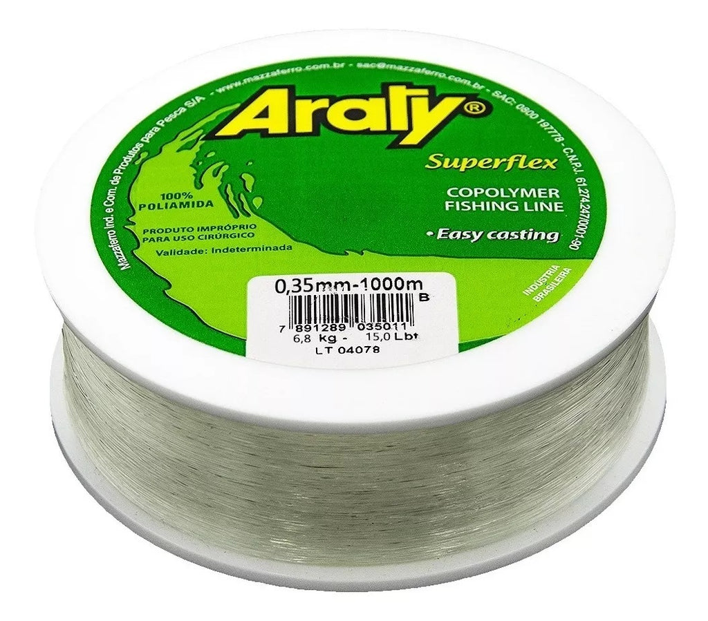Hilo de pesca ARATY Superflex monofilamento 0.35mm - 1000Mts. Varios colores